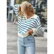 Casual Loose Striped Polo Sweater Top Casual Loose Striped Polo Sweater Top