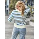 Casual Loose Striped Polo Sweater Top Casual Loose Striped Polo Sweater Top