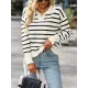 Casual Loose Striped Polo Sweater Top Casual Loose Striped Polo Sweater Top