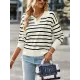 Casual Loose Striped Polo Sweater Top Casual Loose Striped Polo Sweater Top