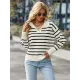 Casual Loose Striped Polo Sweater Top Casual Loose Striped Polo Sweater Top