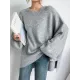Stretch Mohair-Blend Balloon Sleeves Loose Solid Round-Neck Sweater Tops Stretch Mohair-Blend Balloon Sleeves Loose Solid Round-Neck Sweater Tops