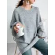 Stretch Mohair-Blend Balloon Sleeves Loose Solid Round-Neck Sweater Tops Stretch Mohair-Blend Balloon Sleeves Loose Solid Round-Neck Sweater Tops