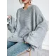 Stretch Mohair-Blend Balloon Sleeves Loose Solid Round-Neck Sweater Tops Stretch Mohair-Blend Balloon Sleeves Loose Solid Round-Neck Sweater Tops
