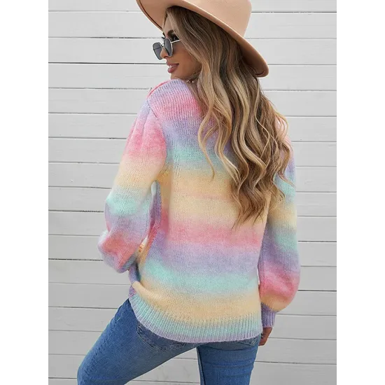 Casual Loose Patchwork Round-Neck Sweater Top Casual Loose Patchwork Round-Neck Sweater Top