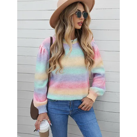Casual Loose Patchwork Round-Neck Sweater Top Casual Loose Patchwork Round-Neck Sweater Top