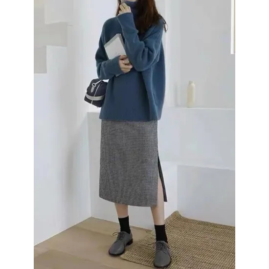Casual Loose Long Sleeves Solid Color High-Neck Sweater Tops Casual Loose Long Sleeves Solid Color High-Neck Sweater Tops