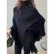 Casual Loose Tasseled Solid Color High-Neck Sweater Tops Casual Loose Tasseled Solid Color High-Neck Sweater Tops