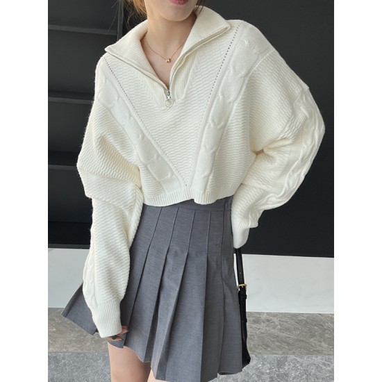 Simple Batwing Sleeves Long Sleeves Jacquard Solid Color Lapel Collar Sweater Tops Simple Batwing Sleeves Long Sleeves Jacquard Solid Color Lapel Collar Sweater Tops