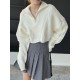 Simple Batwing Sleeves Long Sleeves Jacquard Solid Color Lapel Collar Sweater Tops Simple Batwing Sleeves Long Sleeves Jacquard Solid Color Lapel Collar Sweater Tops
