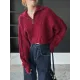 Simple Batwing Sleeves Long Sleeves Jacquard Solid Color Lapel Collar Sweater Tops Simple Batwing Sleeves Long Sleeves Jacquard Solid Color Lapel Collar Sweater Tops