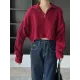Simple Batwing Sleeves Long Sleeves Jacquard Solid Color Lapel Collar Sweater Tops Simple Batwing Sleeves Long Sleeves Jacquard Solid Color Lapel Collar Sweater Tops