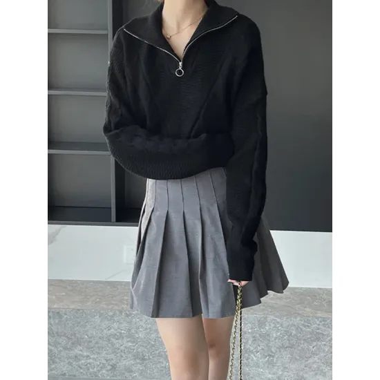Simple Batwing Sleeves Long Sleeves Jacquard Solid Color Lapel Collar Sweater Tops Simple Batwing Sleeves Long Sleeves Jacquard Solid Color Lapel Collar Sweater Tops