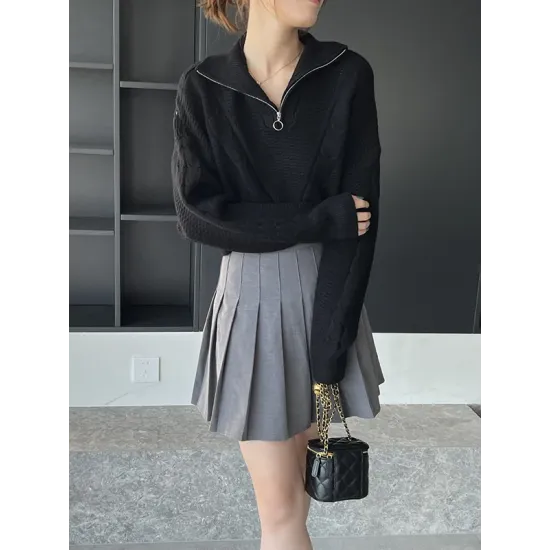 Simple Batwing Sleeves Long Sleeves Jacquard Solid Color Lapel Collar Sweater Tops Simple Batwing Sleeves Long Sleeves Jacquard Solid Color Lapel Collar Sweater Tops