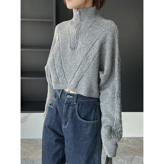 Simple Batwing Sleeves Long Sleeves Jacquard Solid Color Lapel Collar Sweater Tops Simple Batwing Sleeves Long Sleeves Jacquard Solid Color Lapel Collar Sweater Tops