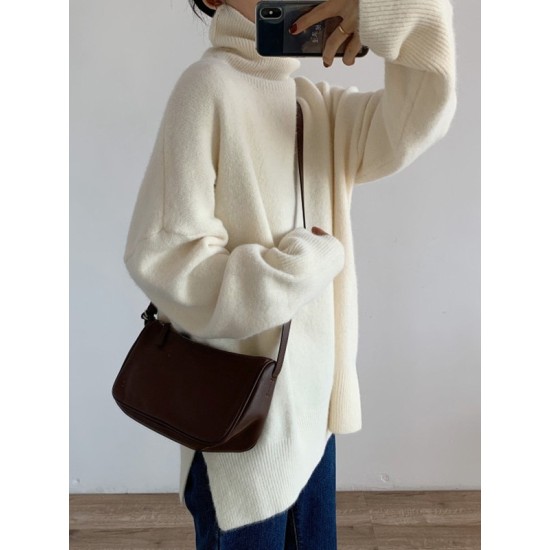 Casual Long Sleeves Loose Solid Color High-Neck Sweater Tops Casual Long Sleeves Loose Solid Color High-Neck Sweater Tops