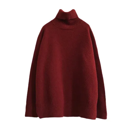 Casual Long Sleeves Loose Solid Color High-Neck Sweater Tops Casual Long Sleeves Loose Solid Color High-Neck Sweater Tops