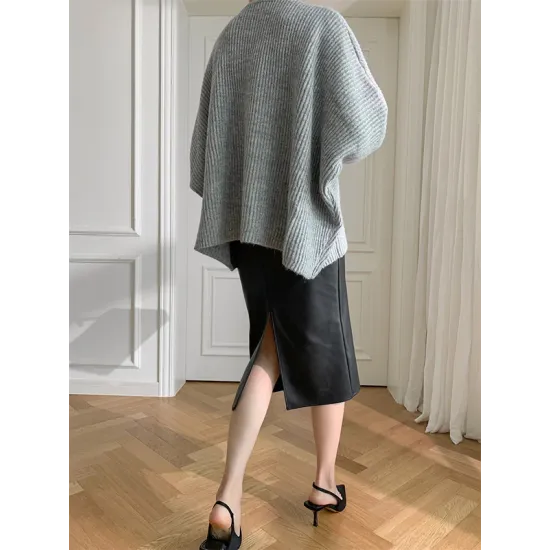 Irregularity Loose Solid Color Batwing Sleeves Round-Neck Sweater Tops Irregularity Loose Solid Color Batwing Sleeves Round-Neck Sweater Tops