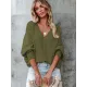 Loose Batwing Sleeves Twist Solid Color V-Neck Sweater Tops Loose Batwing Sleeves Twist Solid Color V-Neck Sweater Tops
