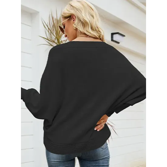 Loose Batwing Sleeves Twist Solid Color V-Neck Sweater Tops Loose Batwing Sleeves Twist Solid Color V-Neck Sweater Tops