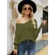 Loose Batwing Sleeves Twist Solid Color V-Neck Sweater Tops Loose Batwing Sleeves Twist Solid Color V-Neck Sweater Tops