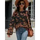 Urban Puff Sleeves Leopard Two-Tone Round-Neck Sweater Tops Urban Puff Sleeves Leopard Two-Tone Round-Neck Sweater Tops