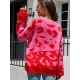 Urban Puff Sleeves Leopard Two-Tone Round-Neck Sweater Tops Urban Puff Sleeves Leopard Two-Tone Round-Neck Sweater Tops
