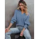 Long Sleeves Solid Color Lapel V-Neck Sweater Tops