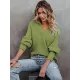 Long Sleeves Solid Color Lapel V-Neck Sweater Tops