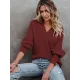 Long Sleeves Solid Color Lapel V-Neck Sweater Tops