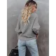 Long Sleeves Solid Color Lapel V-Neck Sweater Tops