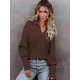 Long Sleeves Solid Color Lapel V-Neck Sweater Tops
