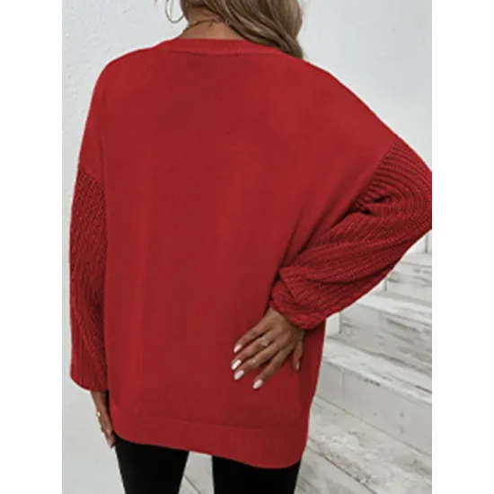 Knitted Twist Long Sleeves Solid Color Round-Neck Sweater Tops Knitted Twist Long Sleeves Solid Color Round-Neck Sweater Tops