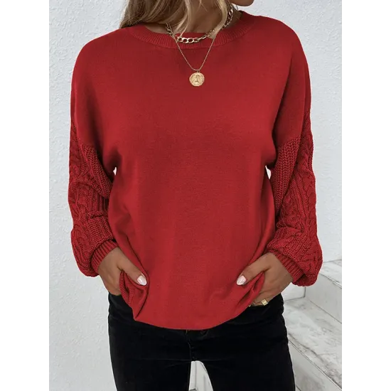 Knitted Twist Long Sleeves Solid Color Round-Neck Sweater Tops Knitted Twist Long Sleeves Solid Color Round-Neck Sweater Tops