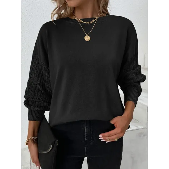 Knitted Twist Long Sleeves Solid Color Round-Neck Sweater Tops Knitted Twist Long Sleeves Solid Color Round-Neck Sweater Tops