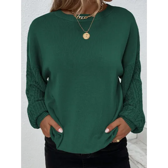 Knitted Twist Long Sleeves Solid Color Round-Neck Sweater Tops Knitted Twist Long Sleeves Solid Color Round-Neck Sweater Tops
