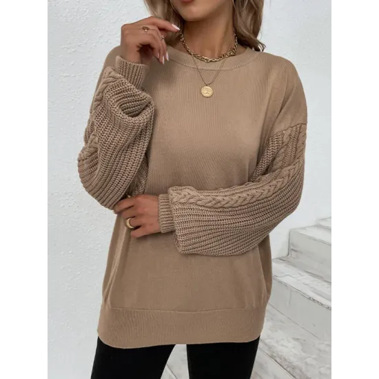 Knitted Twist Long Sleeves Solid Color Round-Neck Sweater Tops Knitted Twist Long Sleeves Solid Color Round-Neck Sweater Tops