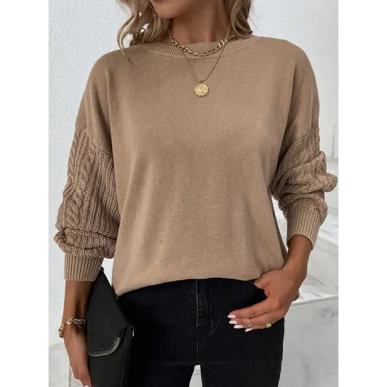 Knitted Twist Long Sleeves Solid Color Round-Neck Sweater Tops Knitted Twist Long Sleeves Solid Color Round-Neck Sweater Tops