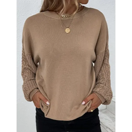 Knitted Twist Long Sleeves Solid Color Round-Neck Sweater Tops Knitted Twist Long Sleeves Solid Color Round-Neck Sweater Tops