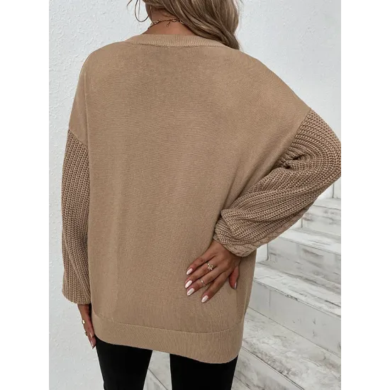 Knitted Twist Long Sleeves Solid Color Round-Neck Sweater Tops Knitted Twist Long Sleeves Solid Color Round-Neck Sweater Tops