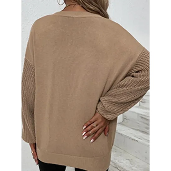Knitted Twist Long Sleeves Solid Color Round-Neck Sweater Tops Knitted Twist Long Sleeves Solid Color Round-Neck Sweater Tops