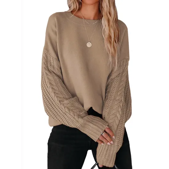 Knitted Twist Long Sleeves Solid Color Round-Neck Sweater Tops Knitted Twist Long Sleeves Solid Color Round-Neck Sweater Tops