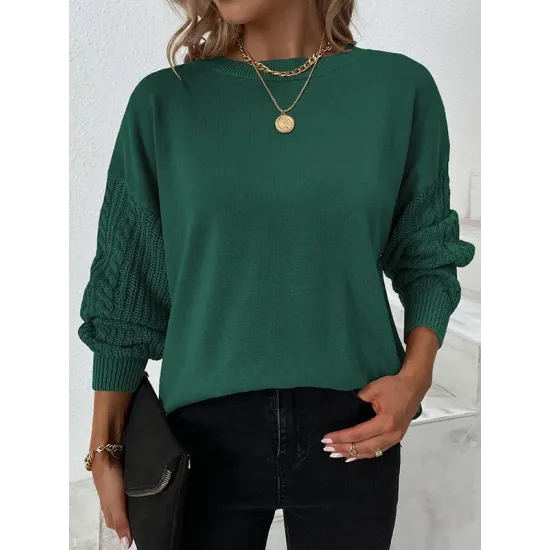 Knitted Twist Long Sleeves Solid Color Round-Neck Sweater Tops Knitted Twist Long Sleeves Solid Color Round-Neck Sweater Tops