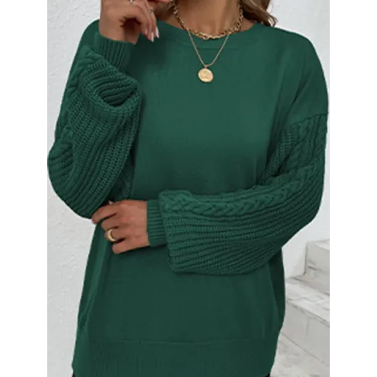 Knitted Twist Long Sleeves Solid Color Round-Neck Sweater Tops Knitted Twist Long Sleeves Solid Color Round-Neck Sweater Tops