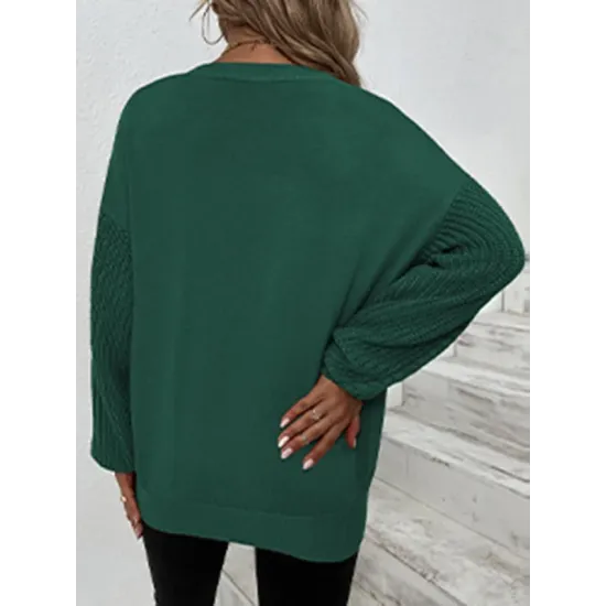 Knitted Twist Long Sleeves Solid Color Round-Neck Sweater Tops Knitted Twist Long Sleeves Solid Color Round-Neck Sweater Tops