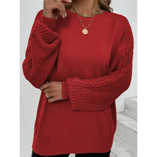 Knitted Twist Long Sleeves Solid Color Round-Neck Sweater Tops Knitted Twist Long Sleeves Solid Color Round-Neck Sweater Tops