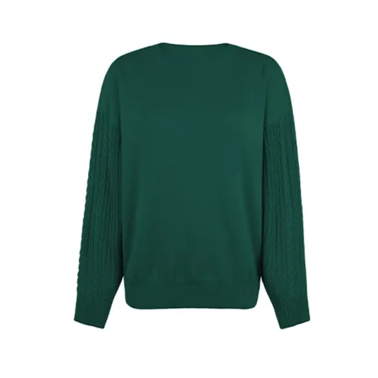 Knitted Twist Long Sleeves Solid Color Round-Neck Sweater Tops Knitted Twist Long Sleeves Solid Color Round-Neck Sweater Tops