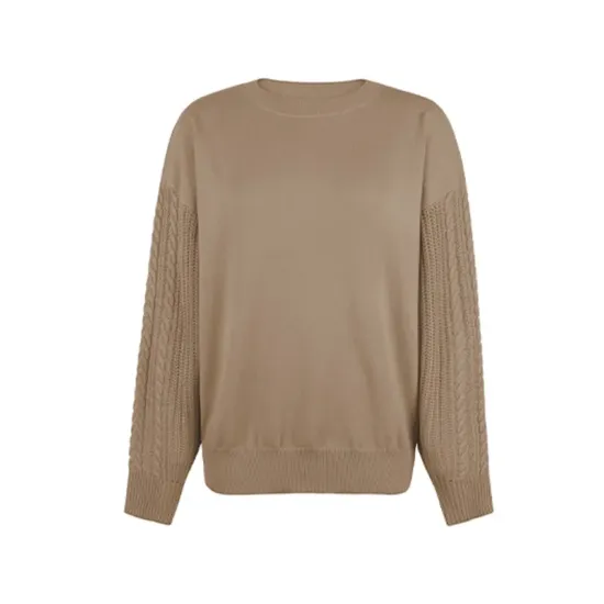 Knitted Twist Long Sleeves Solid Color Round-Neck Sweater Tops Knitted Twist Long Sleeves Solid Color Round-Neck Sweater Tops
