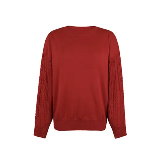 Knitted Twist Long Sleeves Solid Color Round-Neck Sweater Tops Knitted Twist Long Sleeves Solid Color Round-Neck Sweater Tops