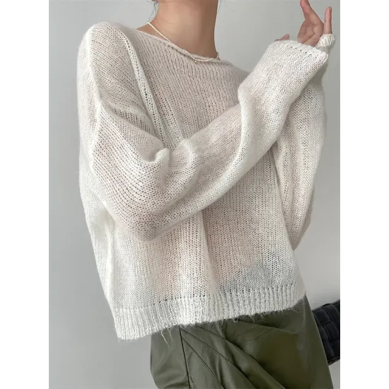 Gentle Mohair Knitted Loose Long Sleeves Solid Color Thin Sweater Tops Gentle Mohair Knitted Loose Long Sleeves Solid Color Thin Sweater Tops